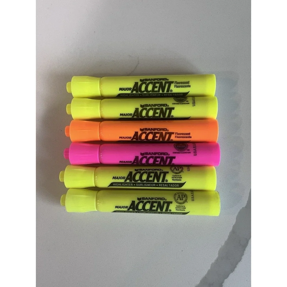 Vintage Sanford Major Accent Highlighters Set Broad Point Pink ‎ Yellow Orange